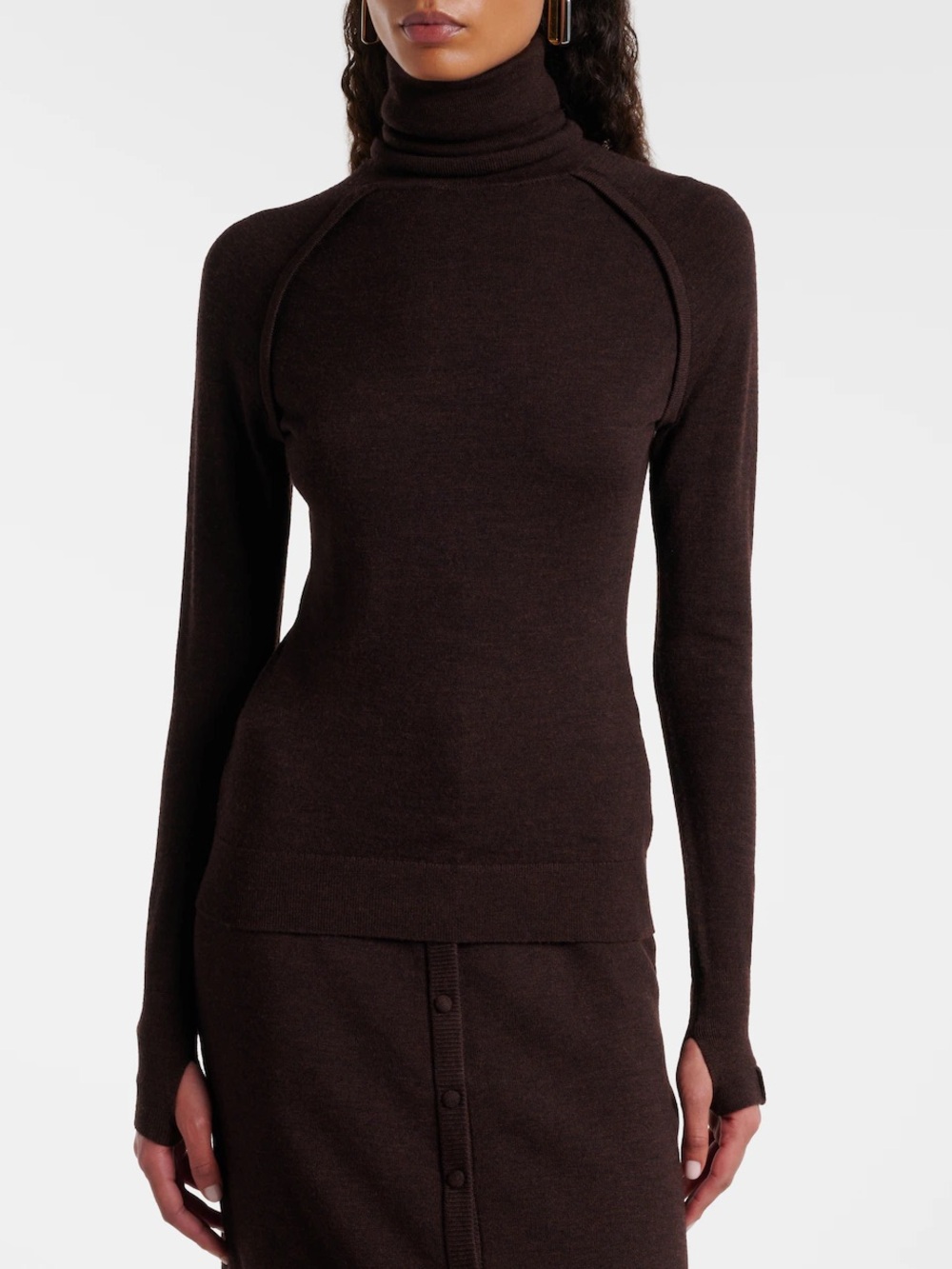 Victoria Beckham wool turtleneck sweater top in chocolate brown